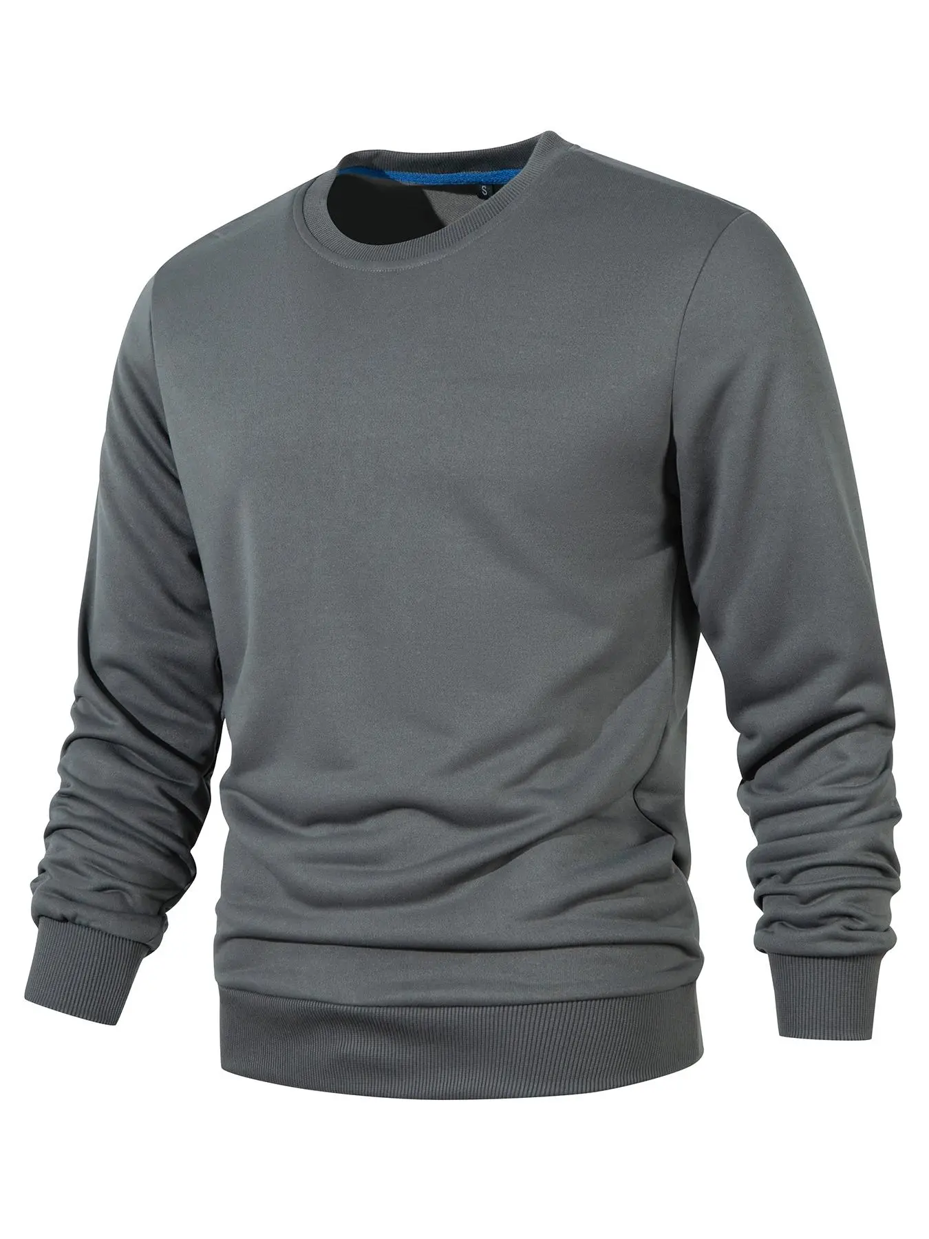 Men's Solid Color Crew Neck Sweatshirt, Regular Fit Casual Long Sleeve Pullover for Fall & Winter, Men's Clothes for Daily Wear