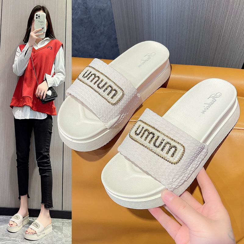 Dép nữ hottrend 2023-Dép bánh mỳ siêu xinh-Dép lê nữ độn đế quai vải đính đá  MUMU MSP1958-MIMI (tăng 1 size) Dép GiàY Nhung Shoes Jean