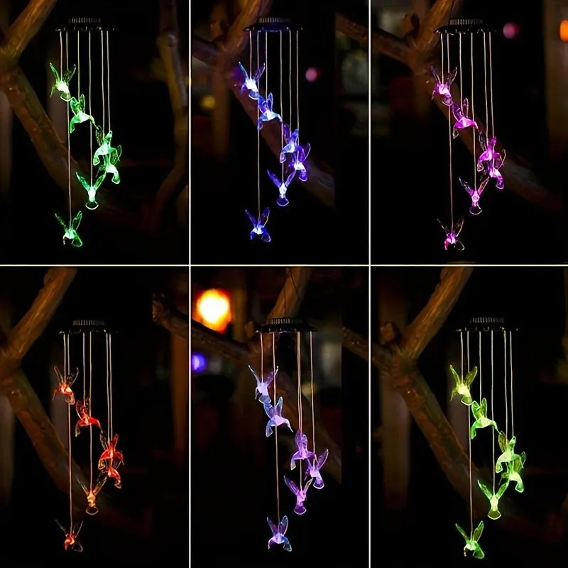 Solar Wind Chimes, Solar Color-changing Hummingbird Wind Chimes, Suitable for Garden Patio Decoration, Souvenir Gifts for Family and Friend 8