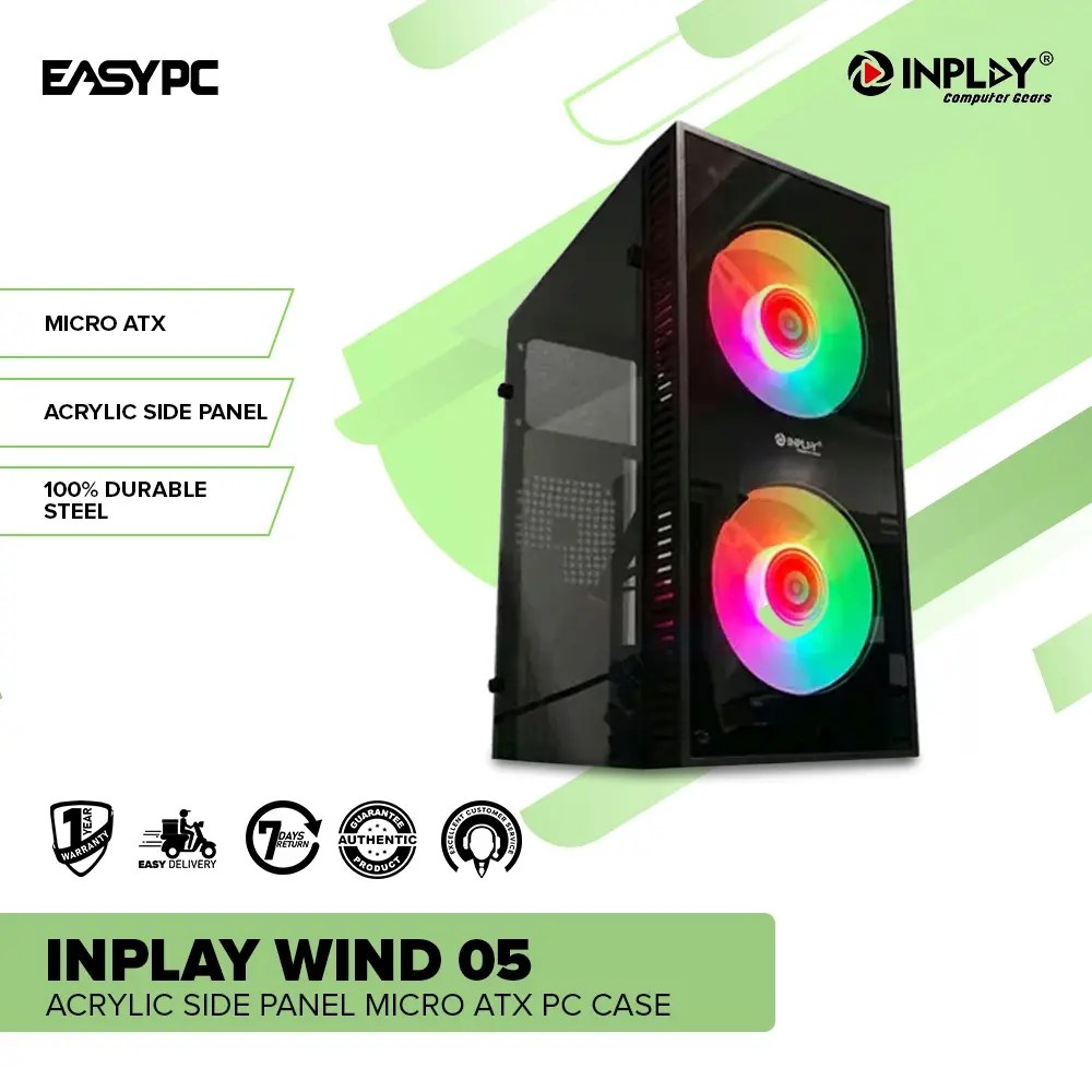 EasyPC | InPlay Wind 05 or Wind 01 Acrylic Side Panel Micro ATX PC CASE 100% Durable