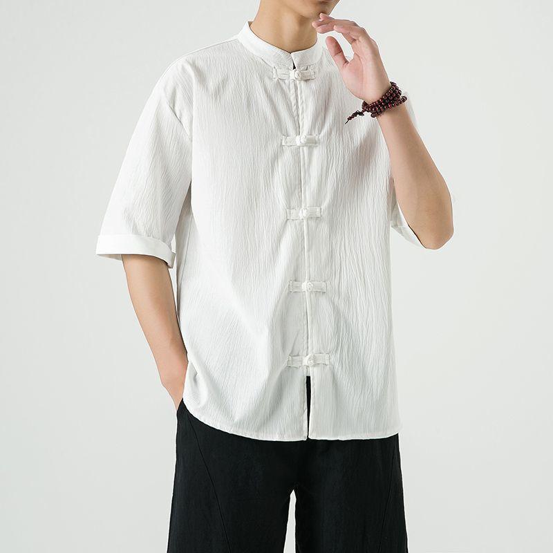 Product Introduction of Men's Shirt, Tang Suit Shirt, Chinese Style, Tai Chi Clothing, Kung Fu Clothing, Linen Thin Stand Collar Buttoned Zhongshan Suit Menswear Top chinese man red shirt chinese fashion outfit Lingerie Beige 17