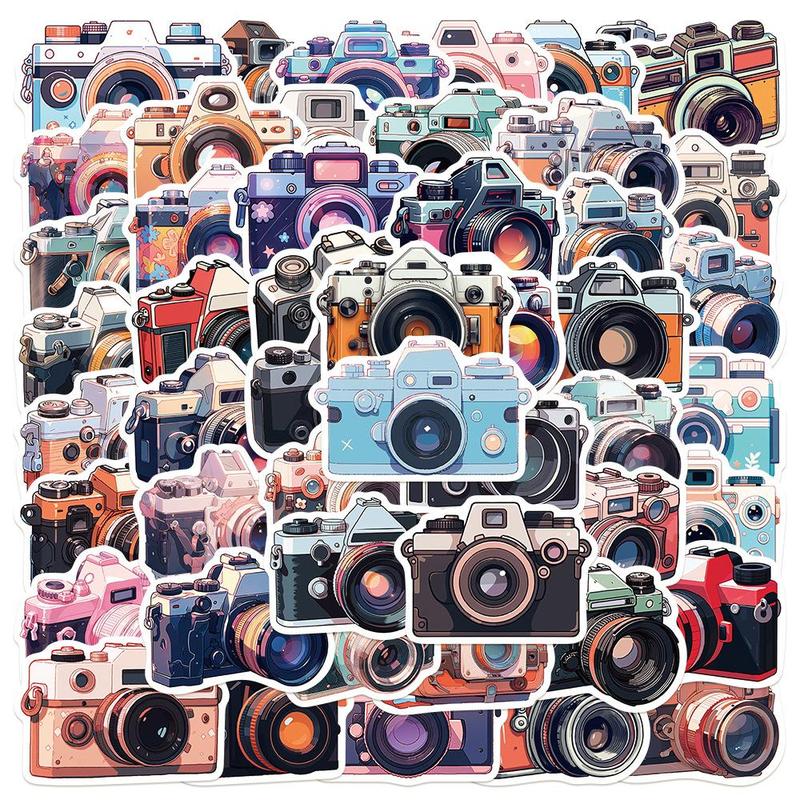 Vintage Camera Series Sticker, 50pcs/set Waterproof Self Adhesive Decor Paper, Decor Sticker for Greeting Card Water Bottle Laptop Phone Furniture 6