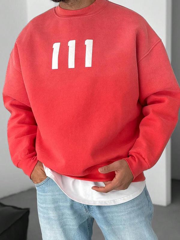 Men's Regular Fit Letter Print Drop Shoulder Sweatshirt, Casual Soft Comfy Long Sleeve Crew Neck Pullover for Spring & Fall, Fashion Men's Top for Daily Wear, Hoodie 5