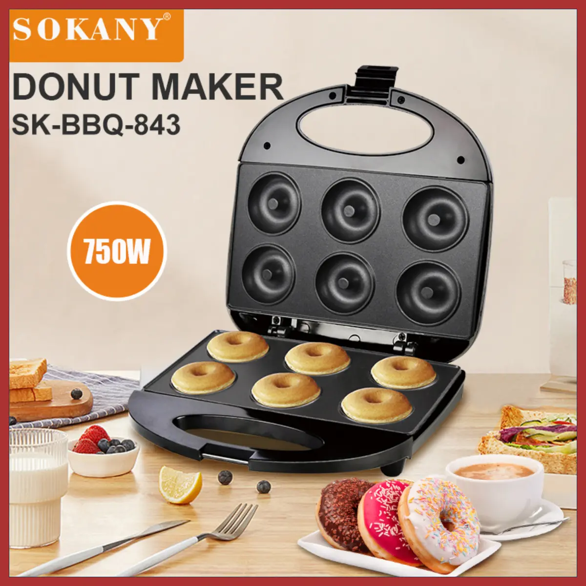 Máy làm bánh donut Sokany BBQ 843 750W Nướng Bánh Máy Nướng Bánh