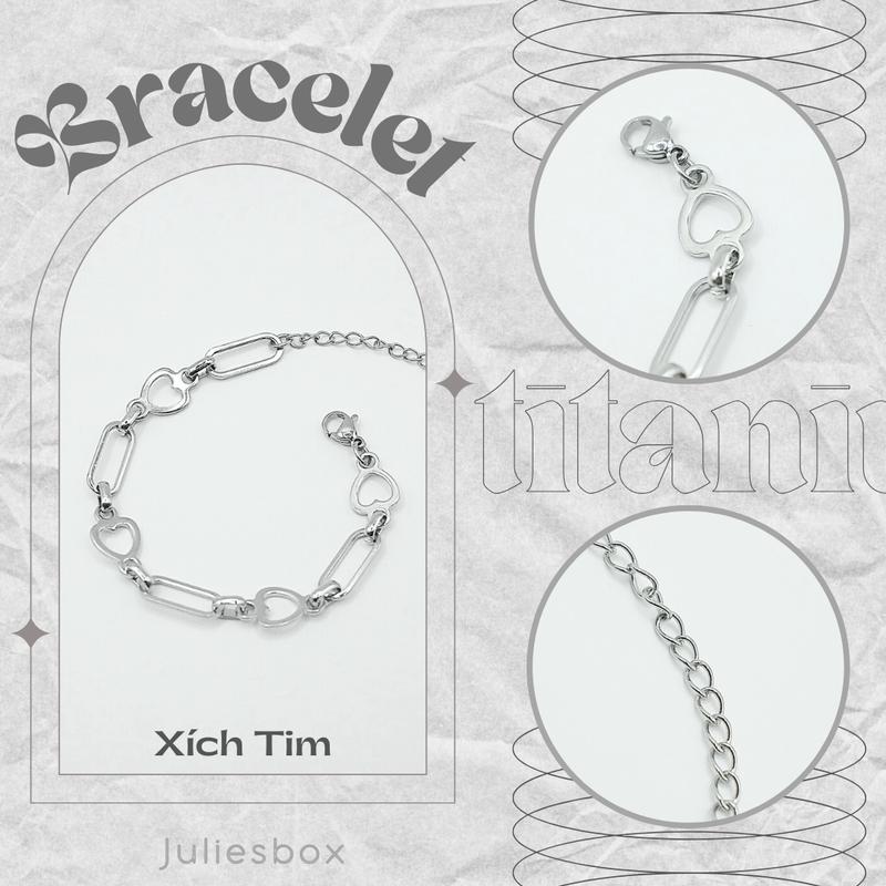   1 Chiếc  Vòng Tay Xích Hình Tim Basic Chain Unisex Không Đen Không Gỉ Không Phai Màu Không Ngứa julies box 66 