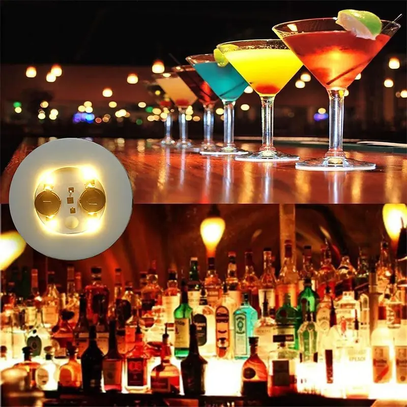 2pcs LED Wine Bottle Coaster, 3 Mode Decorative Bottle Light Coaster, Decor Light Placemat For Party & Bar 6