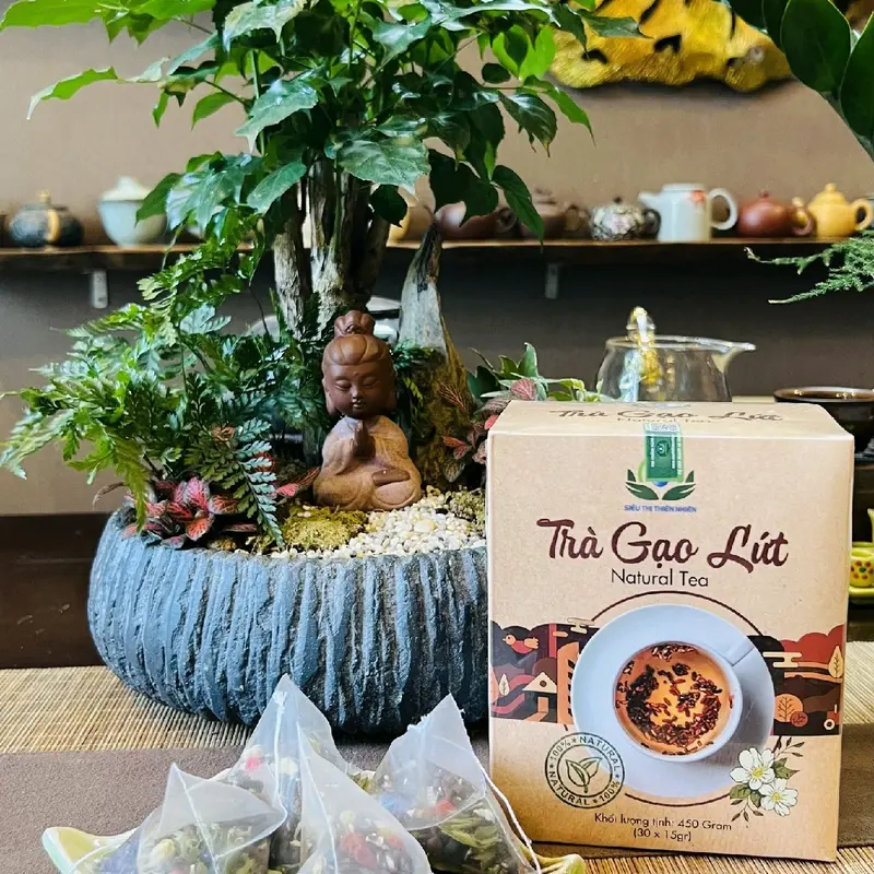 [hộp 450gr] Trà gạo lứt thảo mộc túi lọc Nature Tea Siêu Thị Thiên Nhiên Không đường Hữu cơ Tự nhiên 30 gói nhỏ túi lọc Nước Trà Chè 7