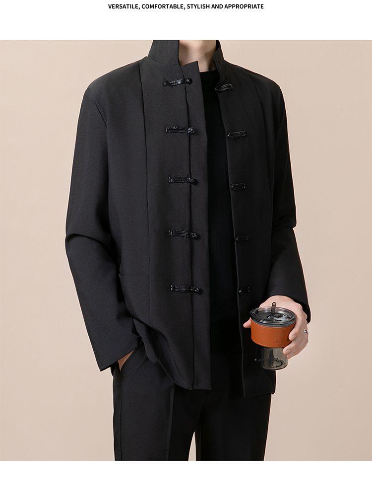 Product Introduction of New Chinese Style Men's Stand Collar Zhongshan Suit Retro Niche Button Wedding Chinese Style Tang Suit Jacket Set Elegant Trendy Women 34
