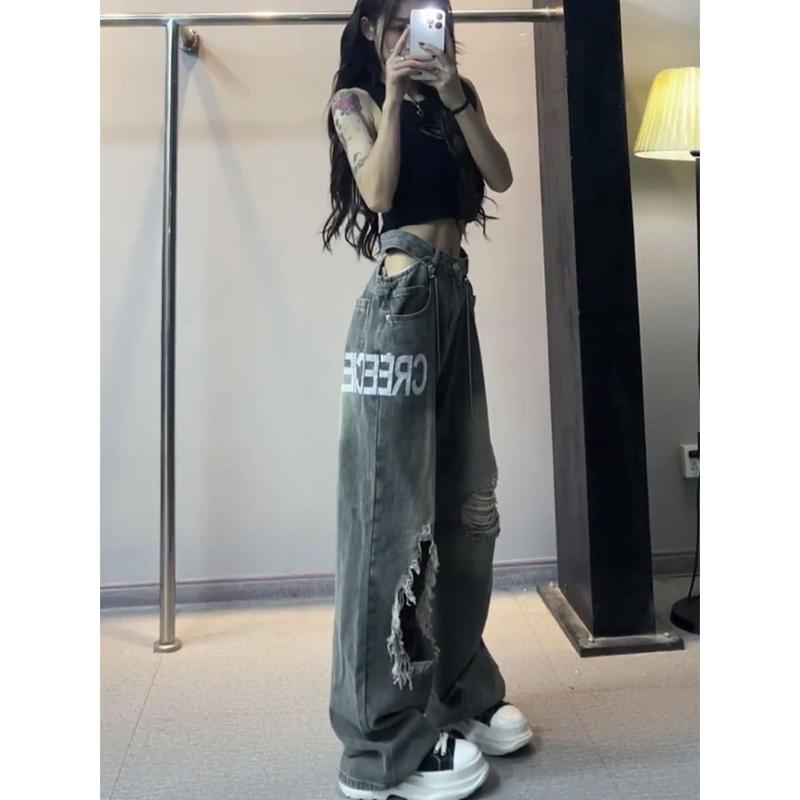  Quần Jean Ống Đứng Dành Cho Nữ Thiết Kế Rách Rỗng Eo Cạp Cao Dáng Rộng Vừa Vặn Phong Cách Hàn Quốc Hàng Mới Về Mùa Xuân 2024 Quần Ống Rộng Dễ Phối Đồ Pants 
