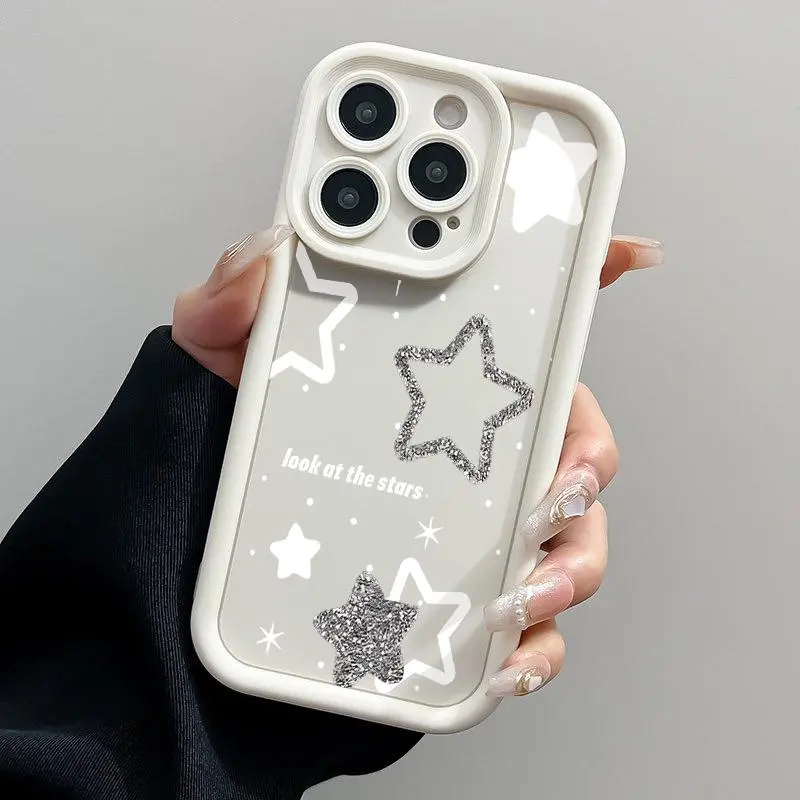 Casing untuk VIVO Y17 X50 Lite Y01 Y02 Y02A Y02t Y03 Y10 Y10 T1 Y11s Y12 Y12a Y12s Y15 Y15s Y15a Y15c Y16 Y17s Y18 Y18e Y19 Y1s TPU Pro Kamera Keren Silver Star Casing Soft Cover Ponsel Silikon 4