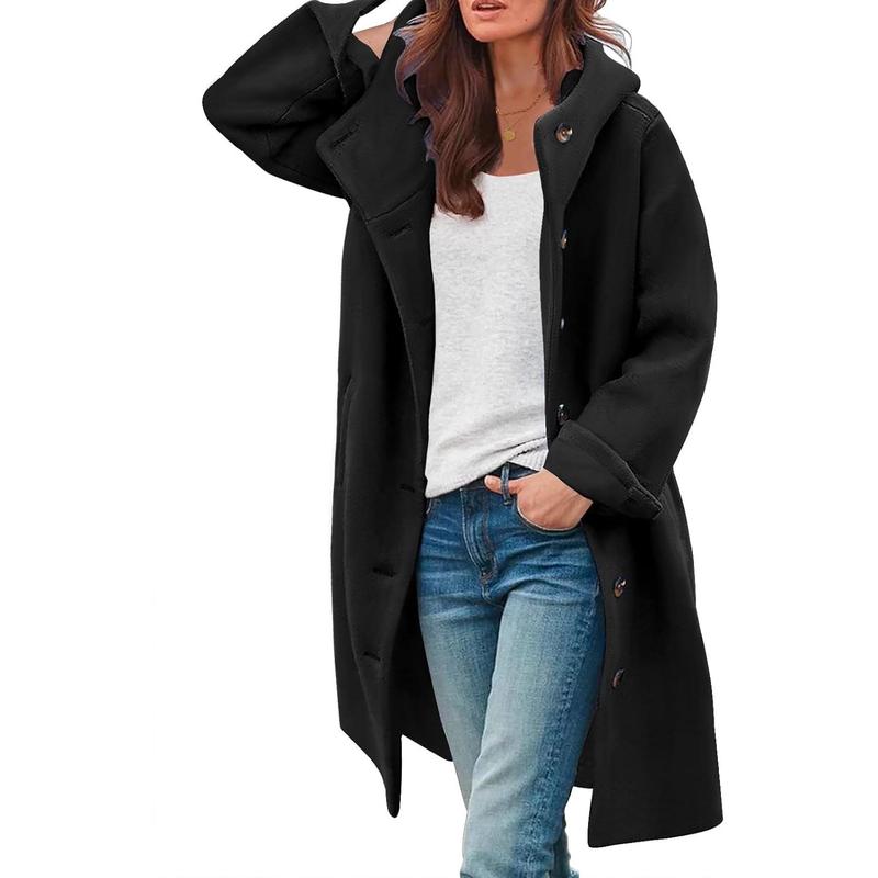 TikTok Shop Womens Blend Pea Coat Fashion Winter Dressy Overcoat Single Breasted Trench Jackets with Hood