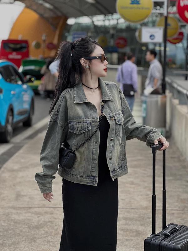 Áo khoác bò Jean Denim wash bụi bặm vintage thêu chữ có BIGSIZE - Top áo Jacket cho Nữ mùa thu đông