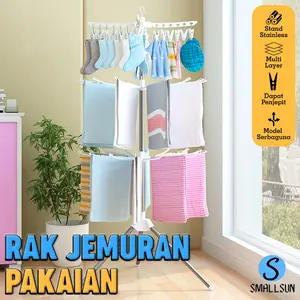SMALLSUN Rak Jemuran Pakaian Model Menara 3 Tingkat Plastik Stainless Stand Lipat Multilayer Dapat Penjepit Serbaguna Indoor Outdoor 150x68x68cm