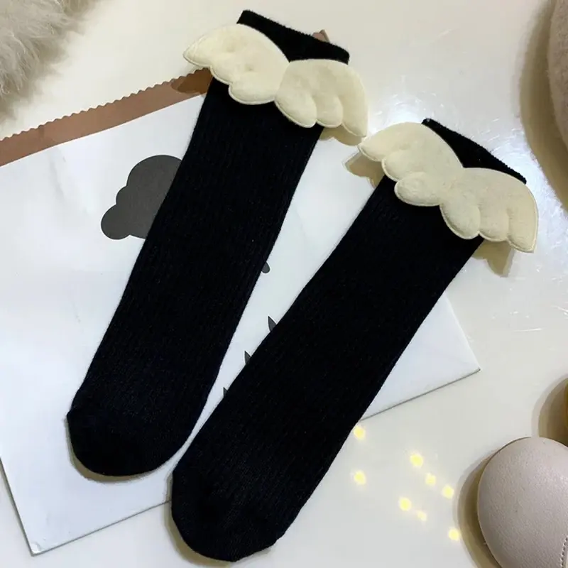 Tất Trẻ Em, Phong Cách Hàn Quốc, Tất Cao Đến Đầu Gối Cánh Dễ Thương Cho Trẻ Em, Thích Hợp Cho Bé Trai Và Bé Gái, Tất Bắp Chân Trẻ Em Bằng Cotton Sọc Màu Trơn Mùa Xuân Và Mùa Thu 5