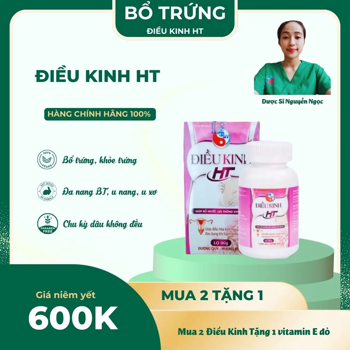 Điều Kinh HT giúp hỗ trợ bổ huyết, lưu thông khí huyết dùng cho phụ nữ