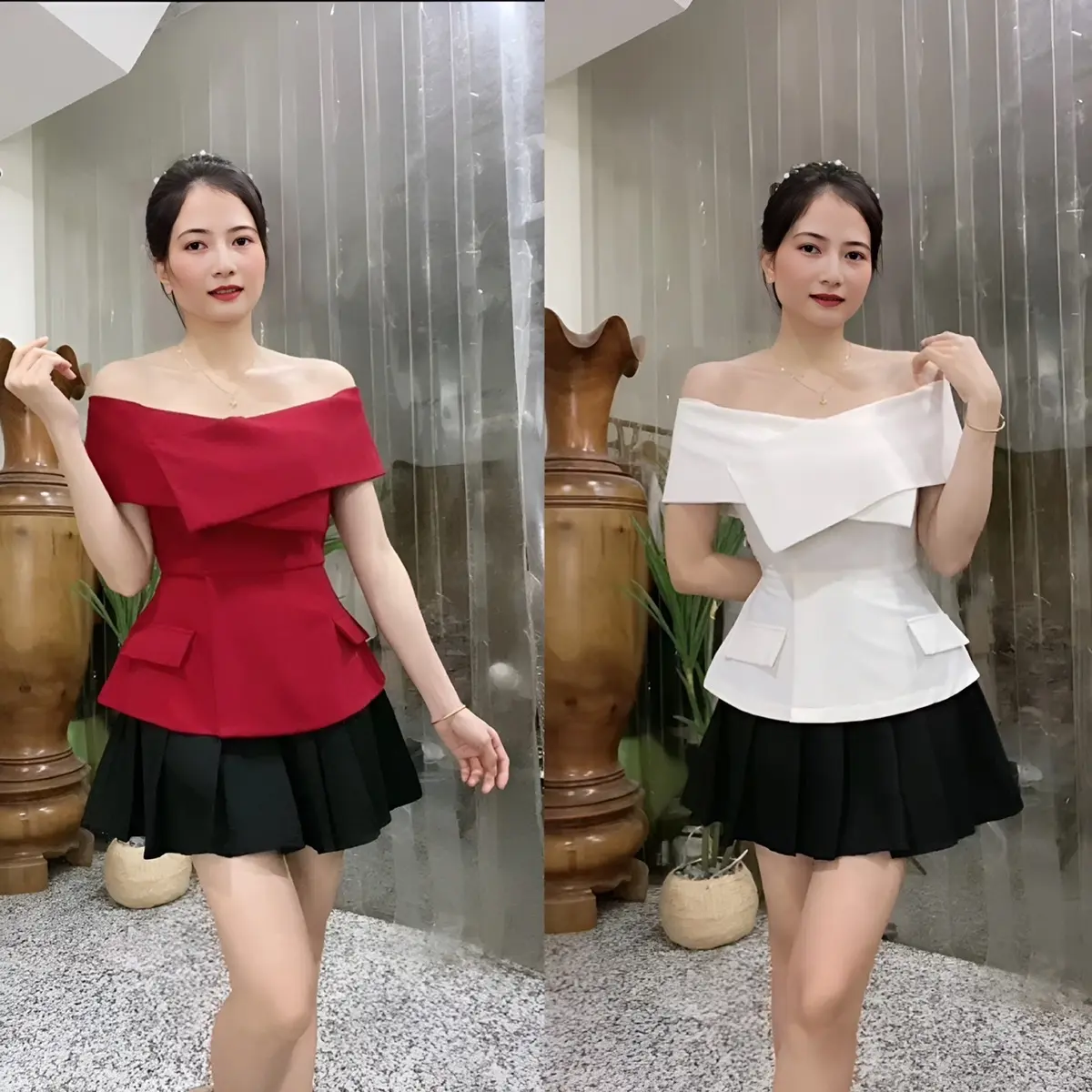 Set Áo Vest Bẹt Vai Chân Váy Dập Ly Tennis Shop Linh Trang Top Nữ Women