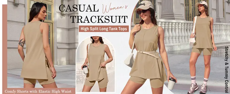 Product Introduction of Yousify Women's Summer 2 Piece Outfits Sleeveless High Low Spilt Hem Tank Top Biker Shorts Sets Lounge Set Tracksuit 7