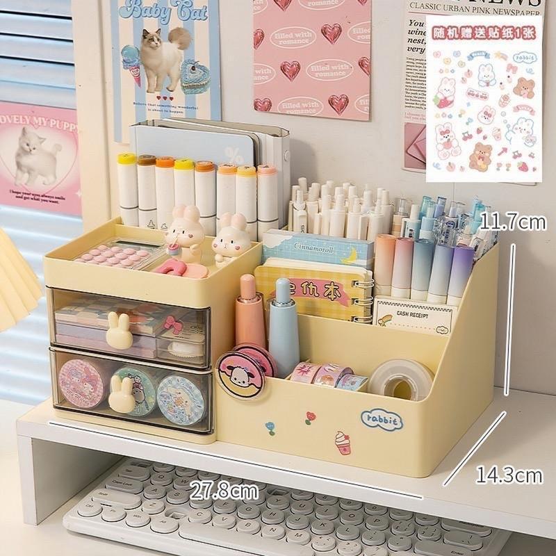 Hộp Đựng Bút Để Bàn Học Kệ Đựng Đồ Cá Nhân Văn Phòng Phẩm Bàn Làm Việc Decor Tặng Kèm Sticker Trang Trí Màu Trắng Hồng Vàng Kích Thước Trên Ảnh