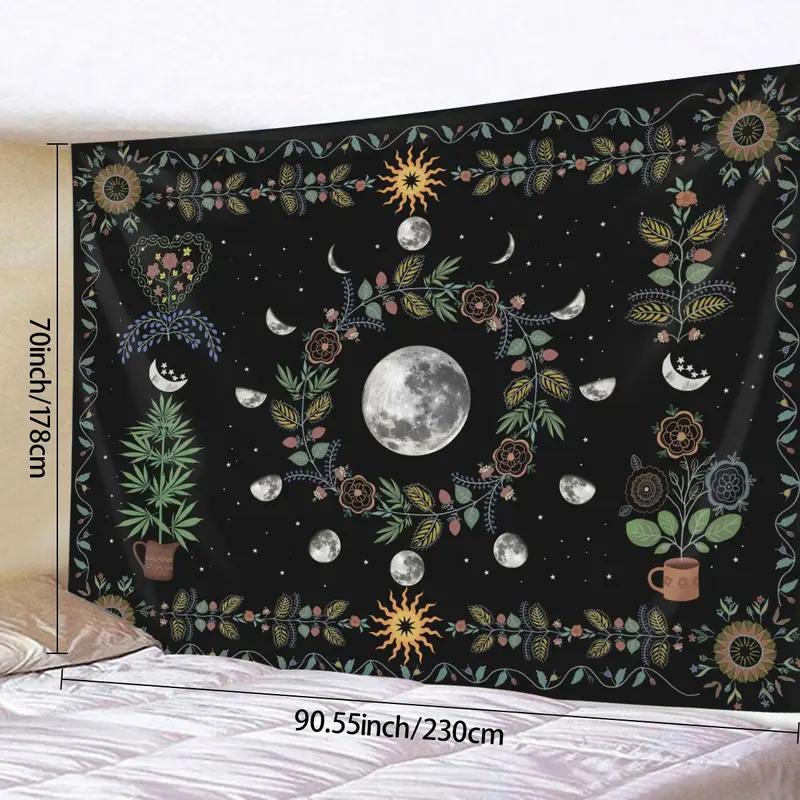 Moon & Plant Pattern Tapestry, Bohemian Style Tapestry, Wall Hanging Decor for Home Living Room Bedroom, Home Decor 4