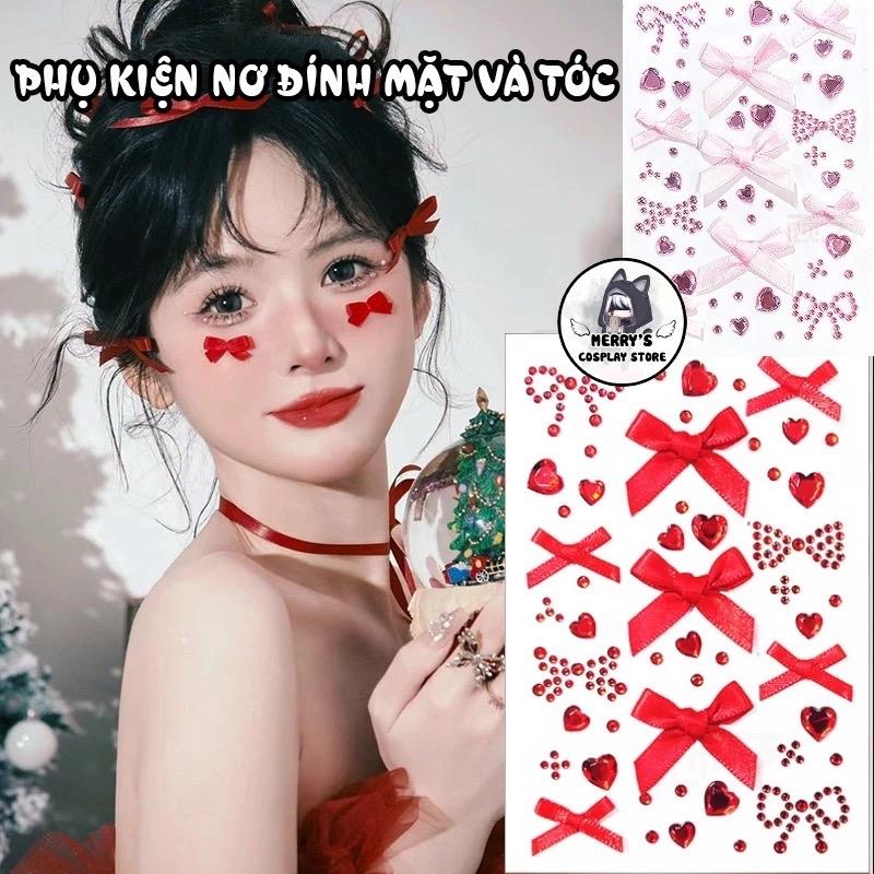 Miếng Dán Đá Nơ Ruy Băng Sticker Hỗ Trợ Makeup Đính Mặt Đính Tóc Phụ Kiện Makeup Chụp Ảnh Giáng Sinh Hot Teen