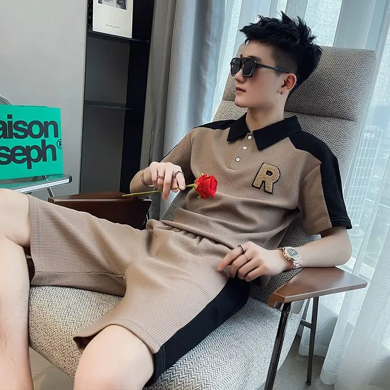 Bộ Đồ Thể Thao Bánh Quế Mùa Hè Cho Nam, Áo Polo Thường Ngày, Quần Đùi Ngắn Tay, Quần Áo Hợp Thời Trang, Phong Cách Mới 2023 2