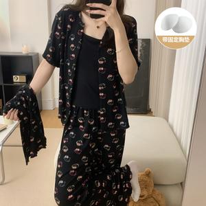 Set Baju Tidur Kapas Modal 4 Keping, untuk Wanita, Empuk Terbina dalam, Pakaian Rumah Musim Bunga / Musim Panas Bernafas, Sokongan Lancar, Sesuai untuk Ruang Rehat Sepanjang Hari dan Keselesaan Malam