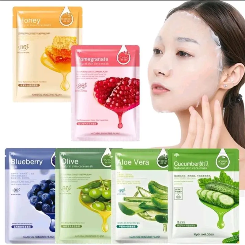 Veze Sheet Mask Korea Masker Wajah Blueberry Aloe Vera Pomegranate Honey Cucumber Olive Hitam Kering Memutihkan Mencerahkan 0