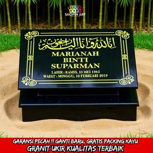 Batu Nisan Granit Hitam 30X40 | Nisan Makam Full Set + Dudukan | Custom Nama & Tanggal