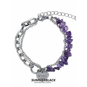 Gelang Tangan Mozek Berbentuk Hati, Batu Hancur Ungu, Untuk Wanita, Fesyen, Sesuai untuk Pelajar, Mudah dan Mampu Milik, Mewah, Unik dan Kelompok Kecil, Reka Bentuk Cantik, Diperibadikan, Aksesori Bergaya Bangles Bracelets gelang  perak Jewelry