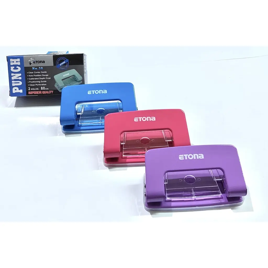 Etona PUNCH No.30 Pembolong Kertas 2 Lubang Diameter 6mm Stationery Biru Pink Hitam Tosca Muda Unik untuk Kebutuhan Kantor