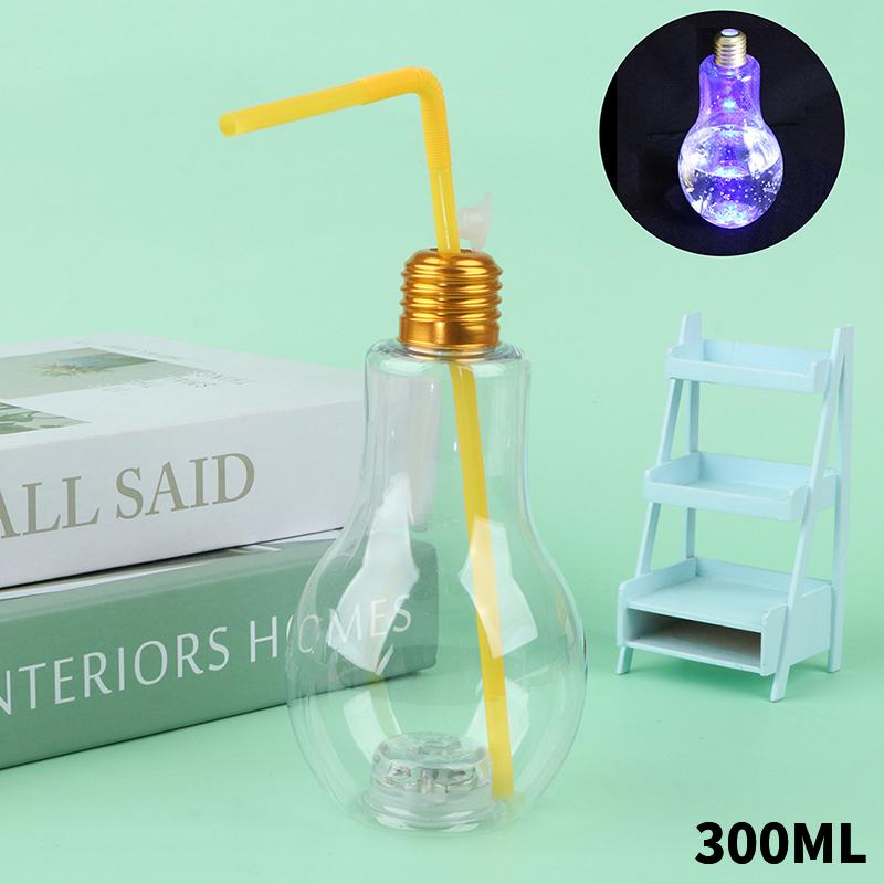 Product Introduction of 1Pc 200to500ml Creative Clear Artificial Fake Light Bulb Shaped Bottle Can Emit Light Drink Cup Juice Bottle Party Decor 37