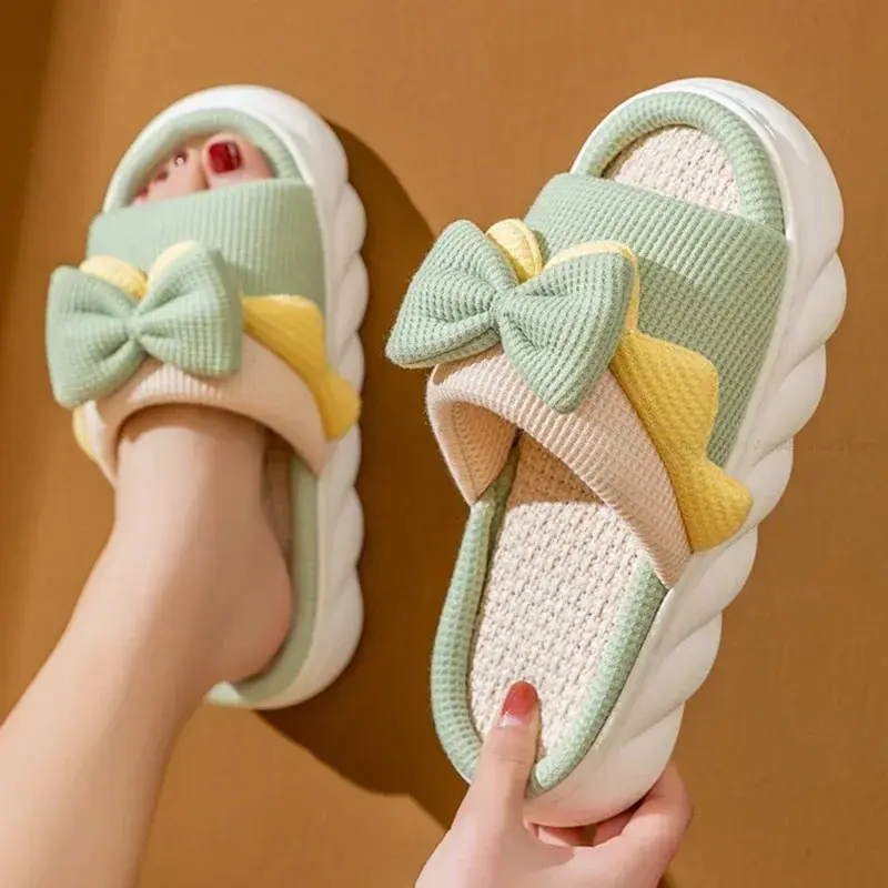 Selipar Linen, Untuk Wanita, Selipar Dalaman, Anti-Gelincir, Gaya Comfy, Kasut Kapas Rumah, Rekaan Ikatan Simpul Comel, Selipar Rata, Sesuai untuk Pasangan, Slaid, Pakaian Musim Bunga dan Musim Panas