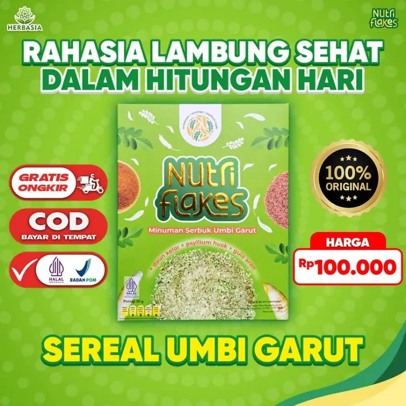 PAKET 1 BOX NUTRIFLAKES - Sereal Umbi Garut yang bermanfaat membantu permasalahan pada lambung Bubur Granola