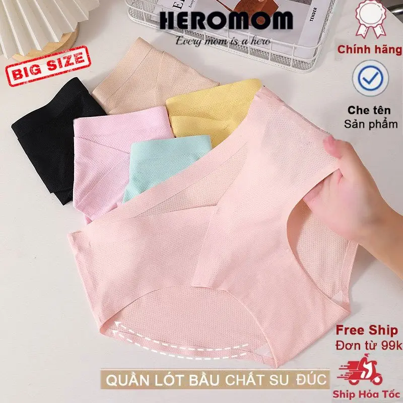 Quần lót bầu Bigsize Su Đúc thông hơi cạp chéo đũng sáng màu Kháng Khuẩn chip bà bầu Heromom