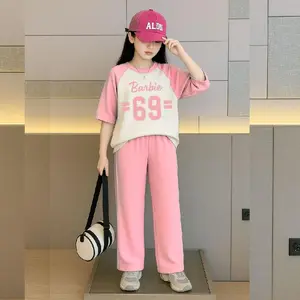 Baju Setelan Anak Perempuan Berbi 69 Lengan Pendek Set Celana Panjang Fashion Kids Usia 3-12 Tahun