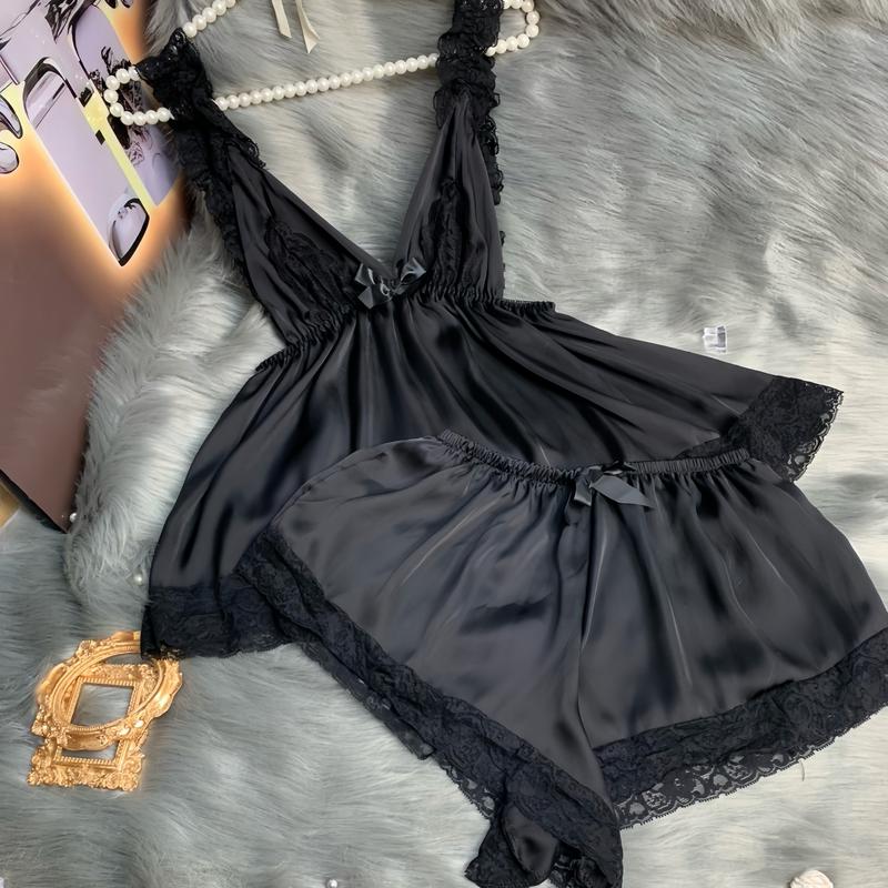 Bộ ngủ áo phối ren hai dây đen beo Bigsize 50-85kg