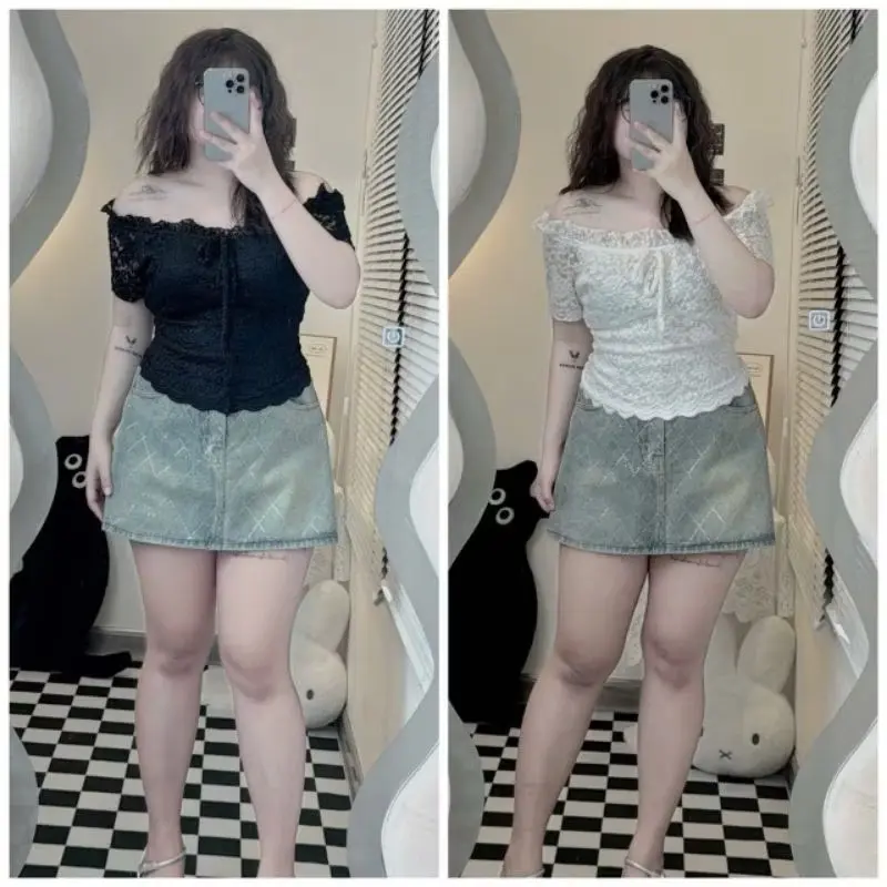 ￼[bigsize60_90kg] Áo ren cổ bèo mềm mại