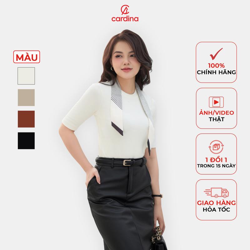 Áo thun nữ CARDINA chất liệu len tăm vân mềm mịn kiểu dáng cổ tròn tay lỡ basic trẻ trung 2024 4ALL22