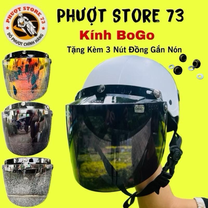 Kính BOGO Gắn Nón Bảo Hiểm 1/2 nữa đầu Có 3 Nút Bấm (  Tặng 3 Nút Đồng )