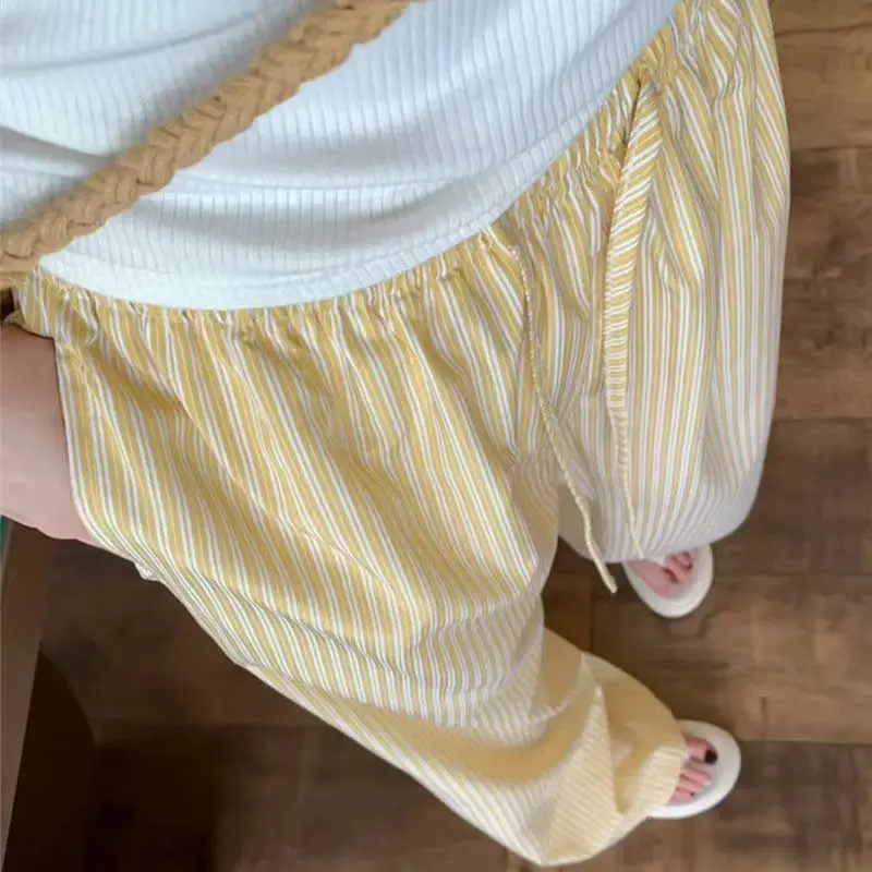 INS Style Summer Retro Lazy Style Fresh Vertical Stripes Wide Leg Loose Mop Thin Women's Casual Pants Tide