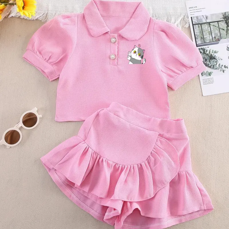 HANNA - SETELAN ANAK KIKU KISS CAT / ONE SET ROK CELANA ANAK PEREMPUAN MOTIF DTF 0