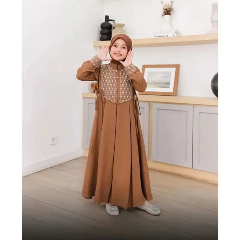 Sarimbit Lebaran 2025 Model Gamis Terbaru Sabrina Couple Series Ibu Dan Anak Dress Bahan Ceruty Babydoll Mix Brukat Fashion Muslim 5