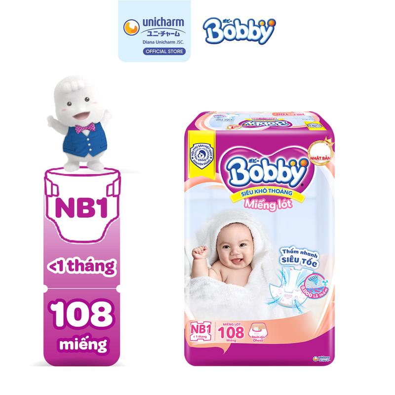 Bobby Miếng lót sơ sinh Newborn 1 - NB1 (108 miếng/64 miếng/28 miếng) Siêu khô thoáng Cho bé