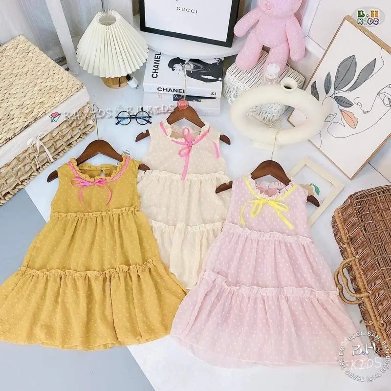 Váy/đầm xoè sát nách Minky Mom chất voan hạt mềm mịn cho bé gái 0