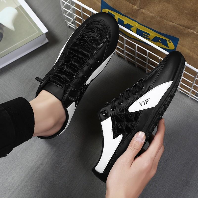2024 New Summer breathable slip-on baotou drag men s shoes Doudou Korean version of the trendy canvas lazy half-trail RWES52 3