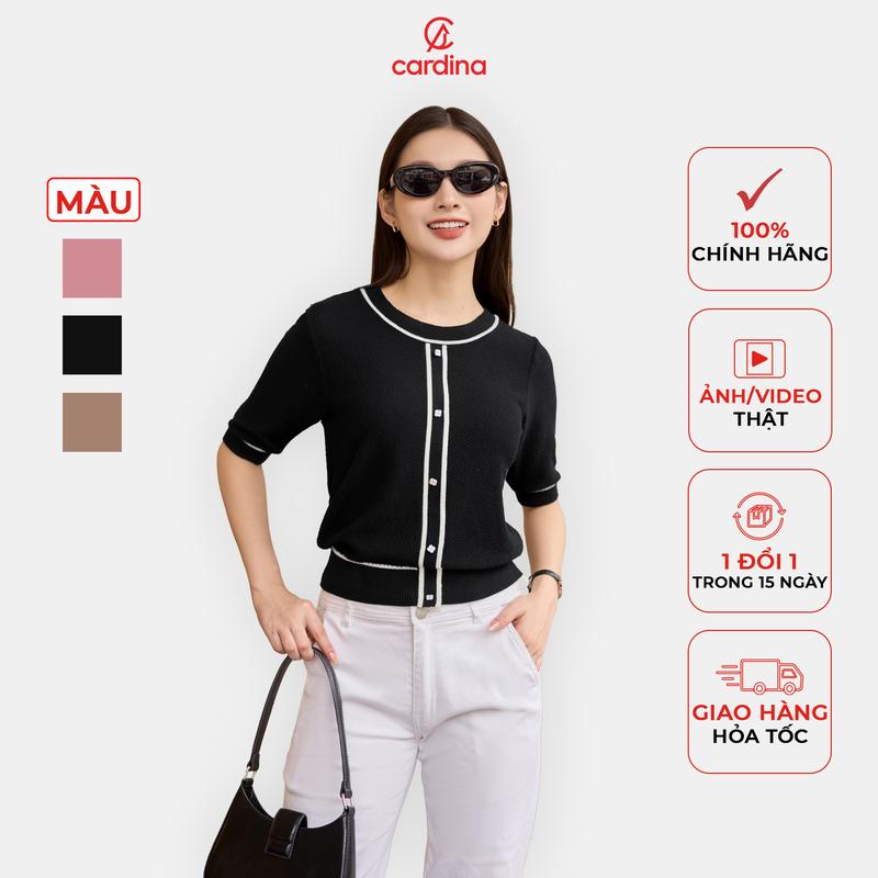 Áo kiểu nữ CARDINA chất liệu len mongtoghi mỏng nhẹ thiết kế cổ tròn phối viền tinh tế trẻ trung Y25 4ALL12
