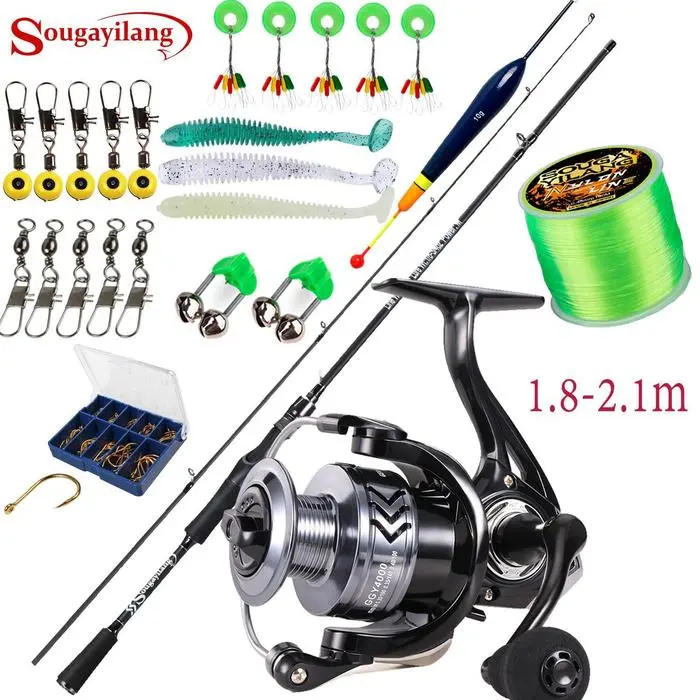 Sougayilang Set gulungan joran pancing Serat karbon ringan dan pegangan EVA, rasio roda gigi 5.2:1 1000-5000 seri, dapat menopang berat penuh 10 kg. - type A perak（1.8）, 1000