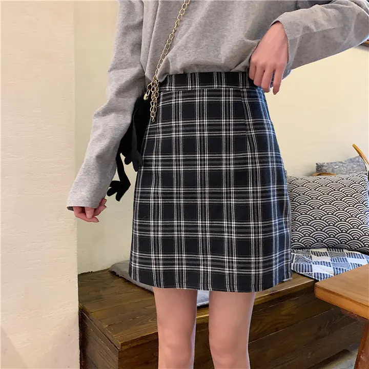 Season Plaid Skirt Women's High Waist Trendy Women's Students' Skirt Package Hip Skirt