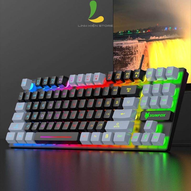  Bàn phím giả cơ gaming XUNFOX K10 - Bàn phím có dây công thái học 87 phím LED Rainbow đèn nền đẹp mắt 