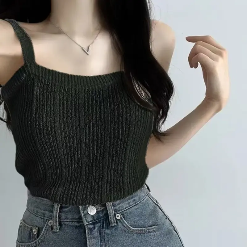 Áo Vest Cổ Yếm Màu Đen, Dành Cho Nữ, Bộ Sưu Tập Mùa Xuân, Thiết Kế Đẹp, Phong Cách Độc Đáo, Cơ Sở 100, Thích Hợp Mặc Ngoài Trời, Áo Dệt Kim Màu Trắng, Có Đáy Và Ngực